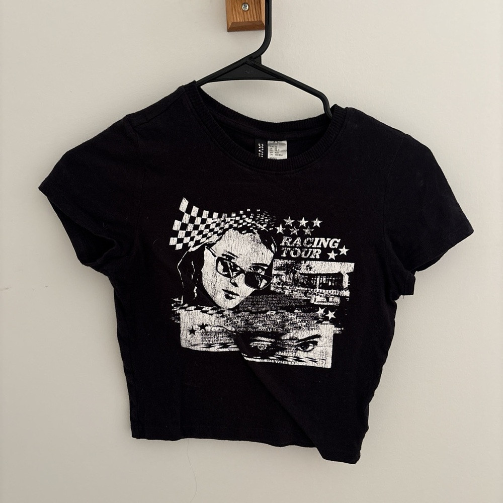 Black Graphic Crop Top